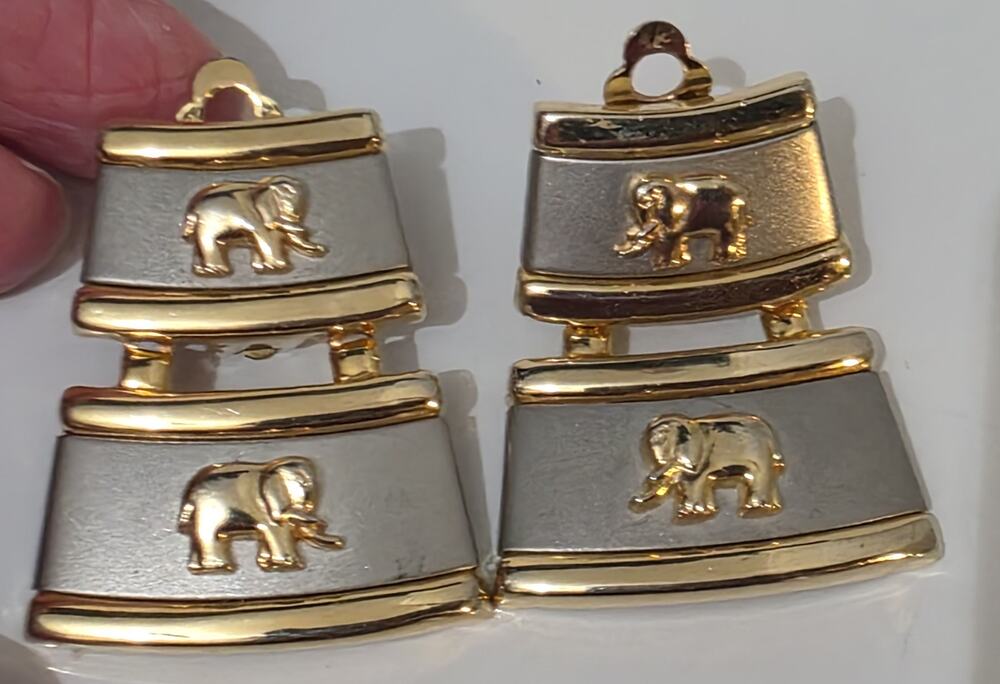 Vintage 2 Tone Elephant Link Clipon Earrings 1 1/2" long